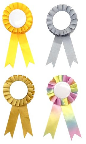 HUTRADE Fun & Vibrant Hobby Horse Rosettes - 4 Pack of Gold, Silver & Pink Bows for Horse Accessories