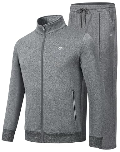 MoFiz Trainingsanzug Herren Jogginganzug Langarm Fleece Sportanzug Männer Anzug Fitness Freizeitanzug mit Tasche 4XL Grau