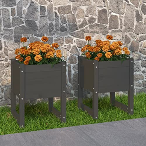 FUDUGEHMIOFWFJJ teichbecken,pflanzkübel XXL,pflanzkübel rechteckig,Pflanzkübel 2 STK. Grau 40x40x52,5 cm Massivholz KieferGeeignet für Garten, Terrasse, Schlafzimmer, Wohnzimmer
