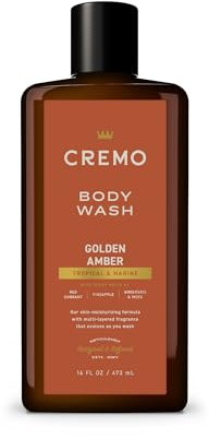 Cremo Body Wash Men, Notes of Red Currant, Pineapple, Ambergris and Moss, Rich-Lathering Golden Amber, 16 Fl Oz