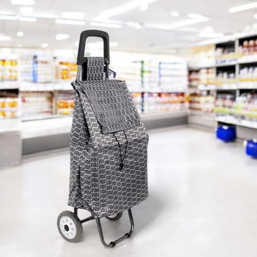 Faboer 2 Wheels Foldable Lightweight Travel Shopping Trolley 2024 Model Design, Hard Wearing & Foldaway Push/Pull Cart for Easy Storage Folding - 47L (Grey)