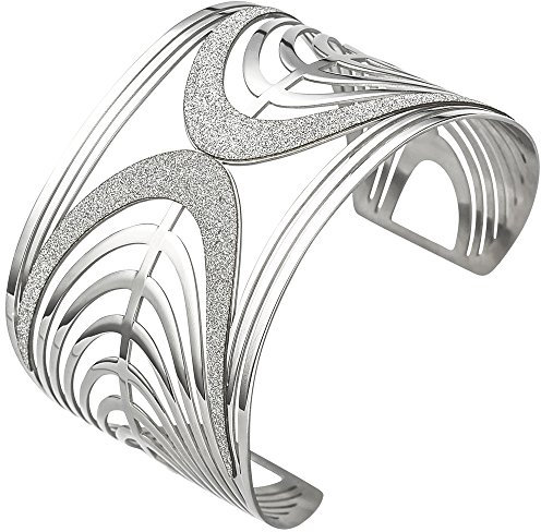 Armspange offener Armreif Armband mit Bogen-Muster breit glitzernd Edelstahl