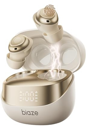 biaze Wireless Sleep Earphones,Side Sleep Earphones with Noise Reduction Function in Ear with Bluetooth 5.4,LED Display 3g Mini Earbuds,30H Long Battery Life Compatible with Apple and Android,Beige