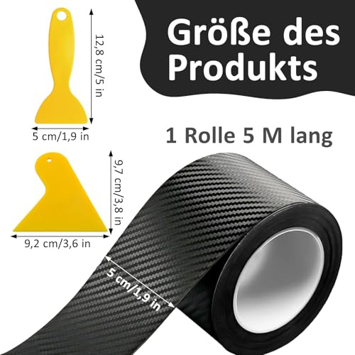 EVDZNA Carbon Folie, Carbon Folie Auto, 5 cm x 5 m Einstiegsleisten Schutz, Einstiegsleisten Kohlefaser Aufkleber, Selbstklebend Auto Einstiegsleisten mit Kunststoffschabern, Für Autotür, Türgriffe