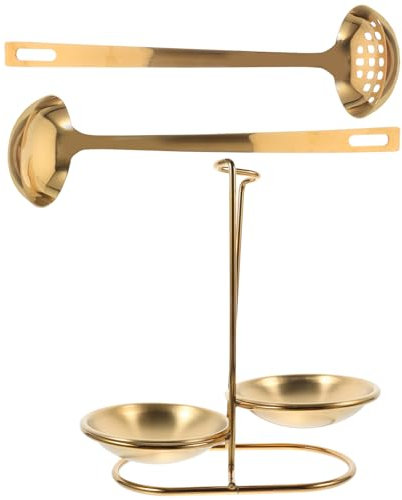 Cabilock Cuchara de Sopa de Metal Soporte para Cuchara Ranurada Juego de Cucharas para Servir Reutilizables Utensilios Dorados para Cocina Y Comedor