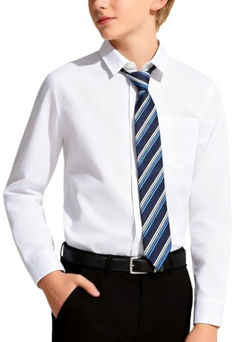 mintgreen Camisas escolares para niños de algodón liso de manga larga con corbata, 7-14 años, blanco, 9-10 años