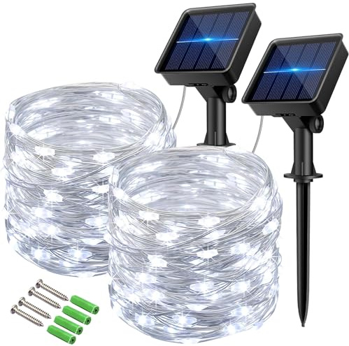 Vulisox Solar String Lights Outdoor, Fairy Lights Waterproof, 2 Pack Total 24M/ 80Ft 240LEDS / 8 Mode Copper Wire Solar Lights Outdoor Garden for Party, Trees, Camping, Decorations (Cold White)