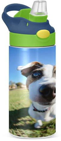 JUMBEAR Bouteille d'eau isotherme avec couvercle à paille en acier inoxydable pour enfants - Motif poisson mignon - 350 ml