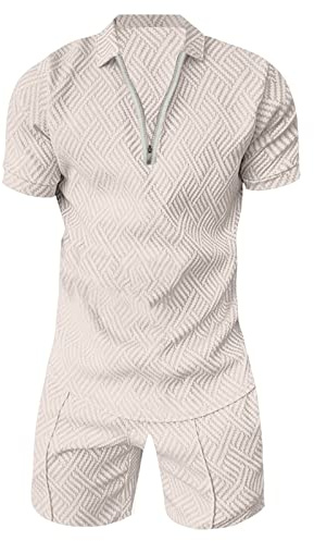 Maskjuwio 2 delar män sommar, tvådelad träningsoverall dragkedja revers joggingdräkt kortärmad överdimensionerad tracksuit jacquar löpkläder polotröja och shorts set enfärgad baddräkt