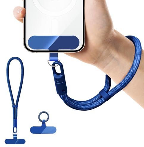 xuefenfei Dragonnes de Téléphone, Chaîne de Téléphone Portable Courte Universelle, Sangle de Téléphone Portable Universelle pour Tous Les Smartphones avec Patch (Bleu)