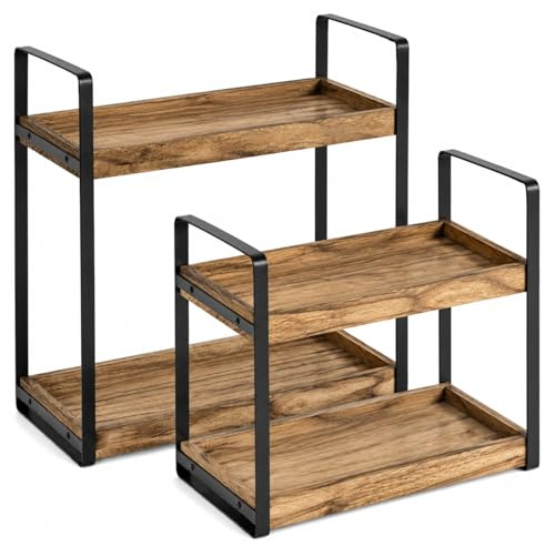 LDHHYH 2 Tier Coffee Station Organizer for Countertop, 2 PCS Coffee Bar Accessories Organizer, Wooden Kitchen Counter Shelf for Kitchen Cafe Office Home, 34x17x35CM