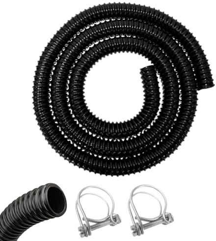 [FIXINGS DIRECT] 25mm Flexi Corrugated Pipe with Double Wire Clips Set – Flexible Black Corrugated Hose for Garden Hose, Water Butt, Pond Pump, Water Pipe & Overflow Pond Pipes (5m Pipe + 2 Clips)