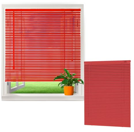 Sonnenschutz Aluminium Jalousie, Alu-Jalousette, Jalousien Rollo 25mm Lamellen, Metall Lamellenvorhang Sichtschutz für Fenster Innen Außen Küche Haushalt 40/70/10120/130/140/150cm(Rot)