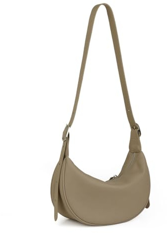 DONNAIN Halbmond Tasche Damen Leder, Umhängetasche Damen Leder, Cross Body Bag for Women, Shoulder Bag Women mit verstellbarer Riemen, Schultertasche, moon bag small, Khaki