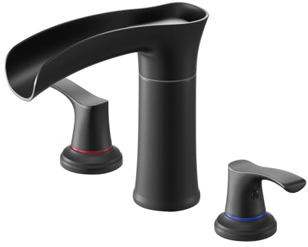 VEVOR Roman Tub Faucet, 3 Hole Waterfall Bathtub Faucet, Zinc Alloy Bath Tubs Faucets Set with 2 Handles, Deck Mount Bath Tub Faucets Set for Pet Washing, Baby Care, Adult Bathing, Matte Black