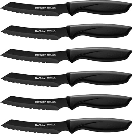 Ruffulon Steakmesser Set ，Edelstahl steakmesser set 6 teilig, Scharfe Gezahnte Steakmesser, Hochwertige Küchen-Steakbesteck, Spülmaschinenfest