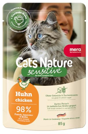 MERA Cats Nature Sensitive Huhn Katzenfutter Nass 12x85g | Mono-Protein, ohne Zucker und Getreide | Katzen Nassfutter hoher Fleischanteil & leicht verdaulich