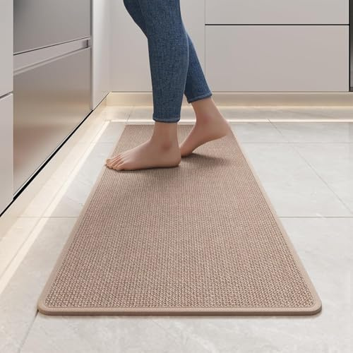 Quqei Kitchen Mat Non Slip Washable, Woven Kitchen Rugs 43x120cm Brown