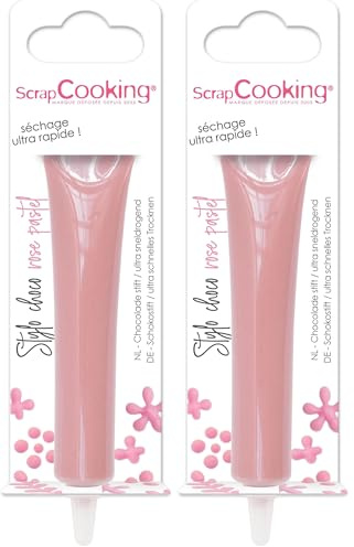 ScrapCooking - Stylo Choco Rose Pastel - Crayon Alimentaire Pâtisserie 25 g - Stylo Décoratif Comestible - Écrire & Dessiner sur Desserts, Gâteaux & Biscuits Anniversaire Pâques - 6806 (Lot de 2)
