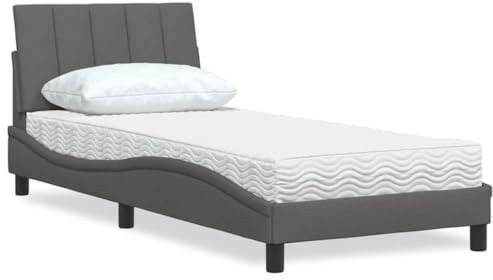 Runheo Hanko Säng med madrass, mörkgrå, 80 x 200 cm, tygöverdrag, komfortskummadrass, robust sängram, inkl. sänggavel, moderna sovrumsmöbler för vilsam sömn