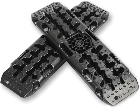 2 Stück sandbleche Offroad，anfahrhilfe wohnmobil，Reifenleiter für Sand/Schlamm/Schnee, 10T， Traktionsmatte für Geländewagen PKW LKW (Schwarz, 107 x 31 x 7 cm)