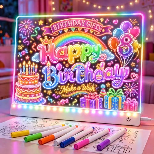 LED Zeichenbrett für Kinder, Geschenk Mädchen Junge 2 3 4 5 6 7 8 Jahre Kinder Spielzeug ab 2-14 Jahre Mädchen Junge Geburtstagsgeschenk, 12 Lichtmodi LED Maltafel, 7 Stifte & Vorlagenbuch (Weiß-C)