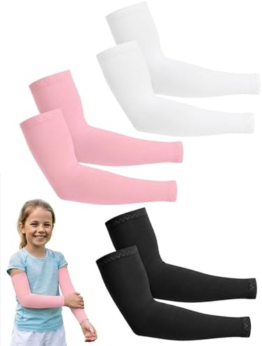 JEXOWIQ 3 Pares Mangas para Brazos Niños, Manguitos Ciclismo, Manguitos UV Protección Antideslizantes Running Baloncesto Ciclismo Voleibol Al Aire Libre para Niños y Niñas de 9 a 14 Años