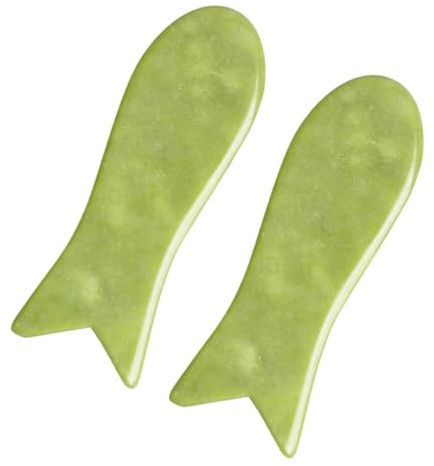 OATIPHO Set 2 Pezzi Gua Sha in Jade Xiuyan Verde per Massaggio Drenante Anticellulite Angoli Lisci e Design Rotondo Creativo per Gambe e Glutei