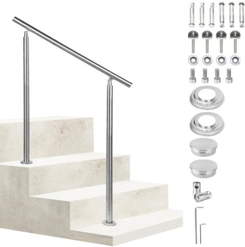 Monucep Handlauf Edelstahl 180 cm, Treppengeländer ohne Querstreben | Rostfrei, Wetterfest, Gebürstet, Winkelverstellbar für Innen & Außen und für Treppen, Balkon & Eingang