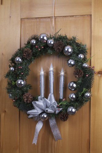 Weihnachtskranz mit LED-Beleuchtung, Silber