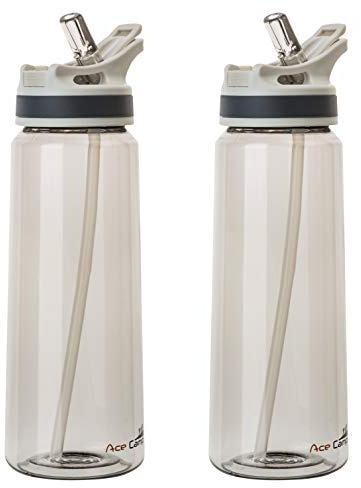 AceCamp Tritan 2 x tragbare Kunststoff-Wasserflaschen für Kinder, Kleinkinder, Erwachsene, geruchsfrei und BPA-frei, auslaufsicher, für Wandern, Camping, Schule, Outdoor (750 ml, Deckel)