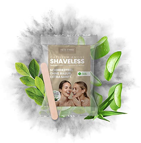 50g Capillum AMOVE ShaveLess Gesicht & Lippen schmerzfreies Enthaarungscreme Pulver - Frauen ohne Rasur für sensible Haut ohne Zusatzstoffe