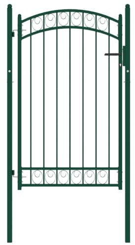 vidaXL Puerta de Jardín con Arco Superior Cancela Valla Verja Patio Entrada Exterior Cerca Cerradura Robusta Estable Duradera Acero Verde 100x150 cm