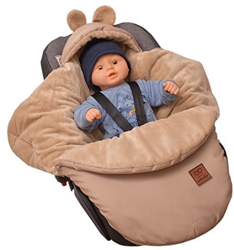 millybo Fußsack Baby Einschlagdecke für Winter geeignet für Kinderwagen Babyschale Babybett Autositz Buggy (603.006 Nylon beige-Minky beige)
