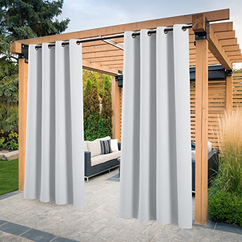 PONY DANCE Tende da Esterno con Anelli Tenda da Sole per Esterno Tenda Balcone Impermeabile Tende Termiche Tenda Gazebo Idrorepellente 2 Pezzi 132x274 CM, Bianco Grigiastro