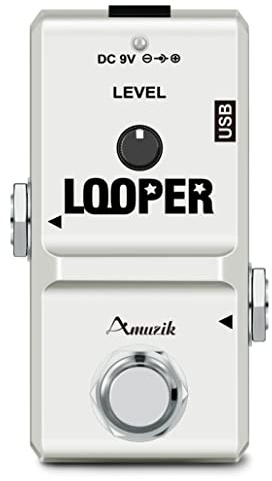 Amuzik Looper Electric Guitar Effect Loop Pedal 10 Minutes of Looping Unlimited Overdubs USB Port True Bypass, White Looper