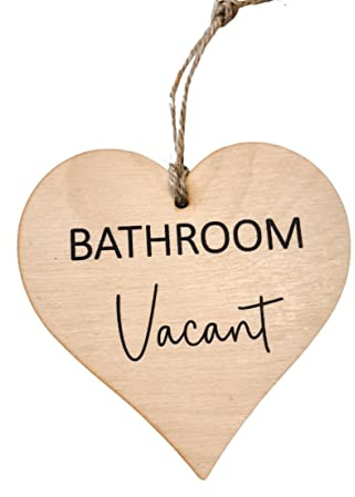 Bathroom Engaged Vacant Double Sided Door Sign, Heart Shape | Made From Wood