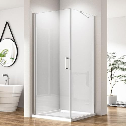 Goezes Duschkabine Eckeinstieg mit Seitenwand 75x80cm Pendeltür Duschabtrennung, Schwingtür Dusche Drehtür Eckdusche aus 6mm EGS Sicherheitsglas mit NANO Beschichtung, Duschwand Höhe 195cm