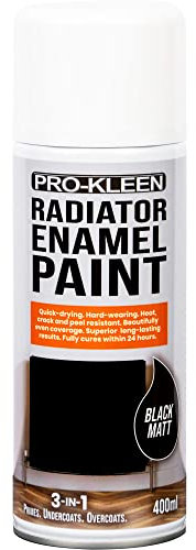 Pro-Kleen Radiator Enamel Spray Paint Black Matt 400ml - Heat Resistant up to 100ºC - For Radiators, Hot Pipes, Water Tanks & More - Fast Drying & No Primer Needed