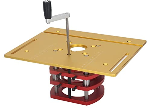 Router Lift, Frässchablonen für Oberfräse, Hubtisch Frästisch für Oberfräsen Präzise Router Lift System Router Tabelle einfügen Platte Lift Base für Heimwerker (Gold)