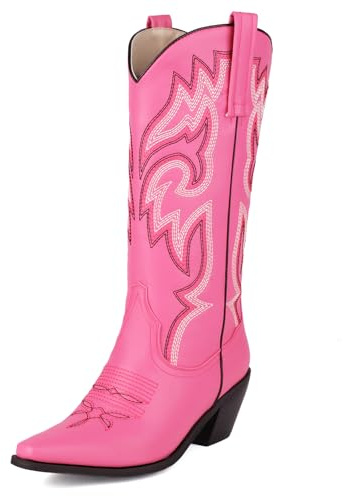 Wavyvigs cowboystövlar broderade västerländska stövlar medellängd, ROSA, 40 EU