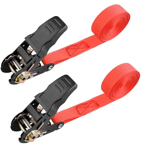 TRIWONDER 2 pezzi cinghie di fissaggio con fibbia a cricchetto, caricabili fino a 800 kg, cinghie a cricchetto larghe 25 mm, cinghie di fissaggio per moto, kayak e camion, rimorchio (Rosso, 2m)