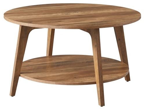 VASAGLE Couchtisch rund, Wohnzimmertisch 2 Ebenen, Kaffeetisch für Wohnzimmer, 80 cm d, 45 cm H, einfach zu montieren, honigbraun LCT243K41