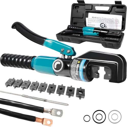 Brileine 10 Tons Hydraulic Crimping Tool with 9 Dies - Battery Cable Crimper Tool & Wire Rope Crimping Tool for 12 to 2/0 AWG, 1/16 1/8 3/16 Stainless Steel Cable Railing Tool