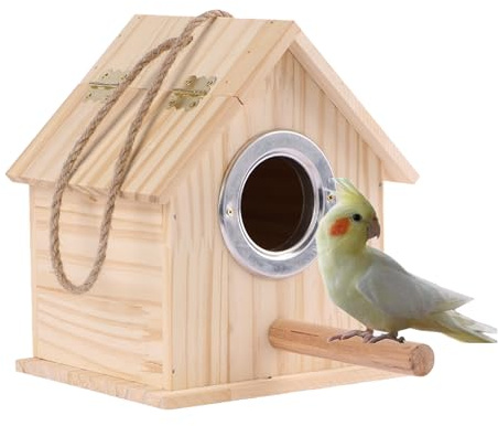 Parakeet Nesting Box, Parrot Wooden House Nesting Box, Bird Breeding Nest Warm Box with Stand Perch, Parrotlets Aviary Cage Budgie Mating Box for Lovebirds, Cockatiel, Budgie, and Small Birds