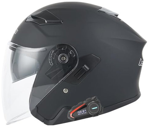 Casco Moto Jet Bluetooth Aperto Scooter Caschi con Doppia Visiera, Microfono con Altoparlante Incorporato per La Risposta Automatica,ECE Omologato E,XXL