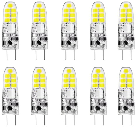 Jiotouhu G4 Led Glühbirne, Kaltweiß 6500K, Lampe 3W Entspricht 30W Halogenlampen, 300LM, AC/DC 12V, Nicht Dimmbar, Kein Flimmern, 10er Pack