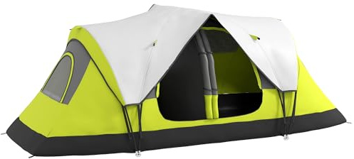 Outsunny Tenda da Campeggio 3 Posti con 2 Stanze Separate e Porte con Cerniera, Tenda Campeggio a Tunnel con Borsa di Trasporto, Protezione PU2000mm, 450x215x180 cm, Verde
