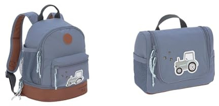 LÄSSIG Kinderrucksack mit Brustgurt Kindergartentasche Kindergartenrucksack 27 cm & Kinder Kulturtasche Waschbeutel Waschtasche Kulturbeutel zum Hängen, 20 cm/Mini Washbag Adventure Tractor