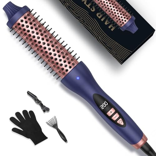 Thermal Brush 38mm, Thermobürste Wärmebürste 3 in 1, UKLISS Lockenbürste LCD-Anzeige 120-210℃, Rundbürste Stylingbürsten - Leichte Hot Brush für Haarstyling, Double Spannung (Blau)